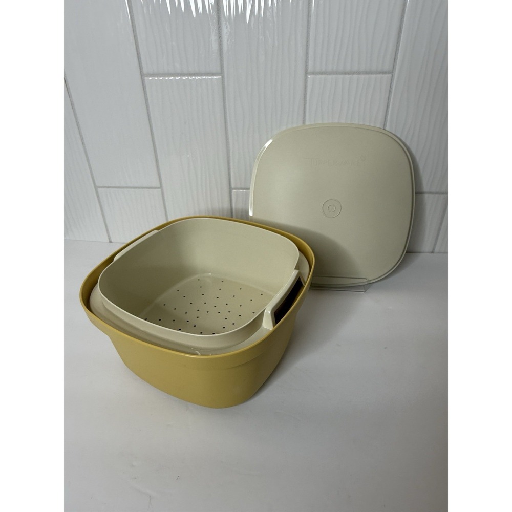 VTG Tupperware 3 Pc Microwave Steamer Colander Set Yellow Harvest Gold 1273 MINT